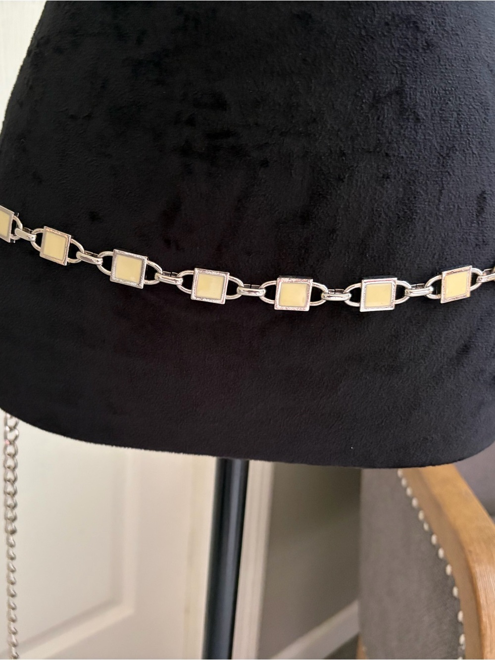 Silver Chain Belt with Cream Square Inlays